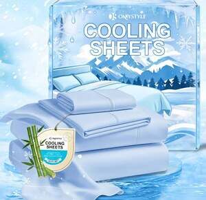 OMYSTYLE Cooling Sheets 3/4-PC Set Breathable Moisture Wicking Bamboo Q